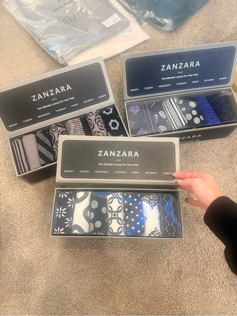 Zanzara Men’s Dress Socks Gift Set - Blue & Black Patterns
